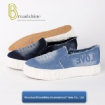 Washed Jean Platform Casual Shoes with Embossed Foxing